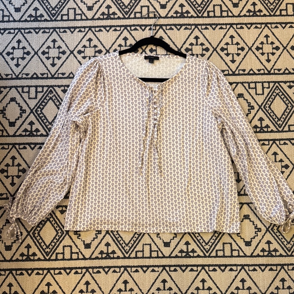 J. Crew Cream and Gray Floral Patterned Blouse L